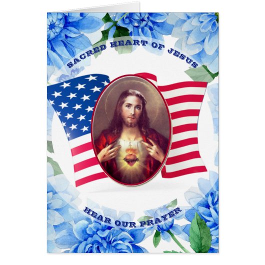 AMERICAN FLAG BLUE DAHLIAS SACRED HEART OF JESUS (Front)