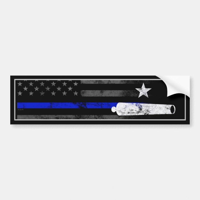 American Flag Blue Line Star Cannon Bumper Sticker (Front)