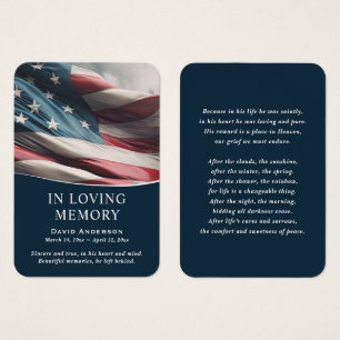 American Flag Blue Photo Memorial Prayer Cards
