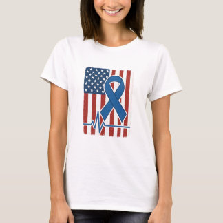 American Flag Blue Ribbon Heartbeat Shirt