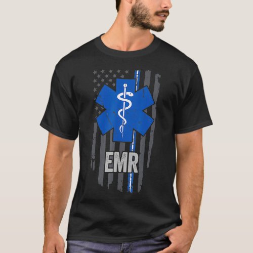 American Flag Blue Thin line EMR Emergency T_Shirt