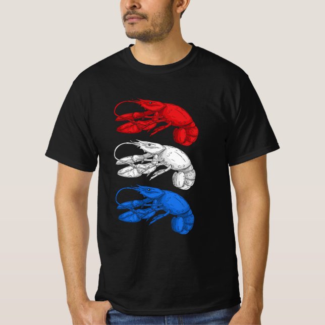 American Flag Blue White Red Cool Lobsters 4th Of  T-Shirt (Front)
