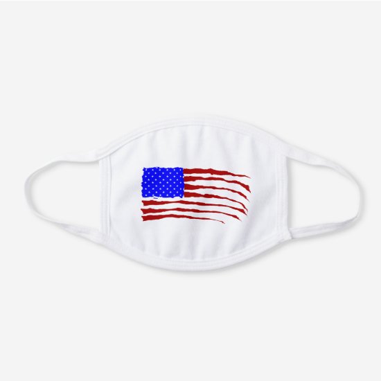 American Flag Blue White Red Stripes in Paint White Cotton Face Mask