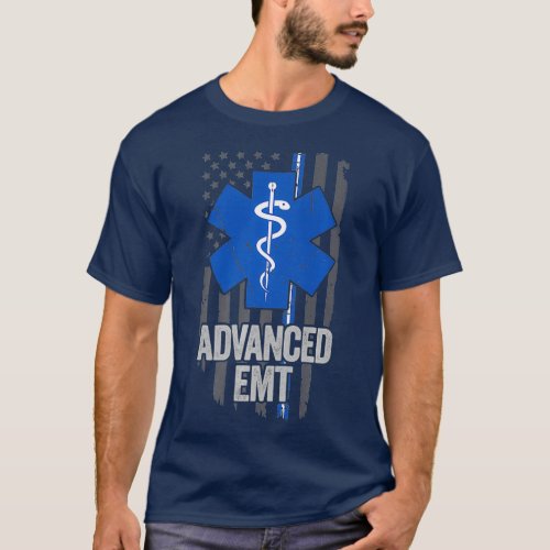 American Flag Blue White Thin line Advanced EMT T_Shirt