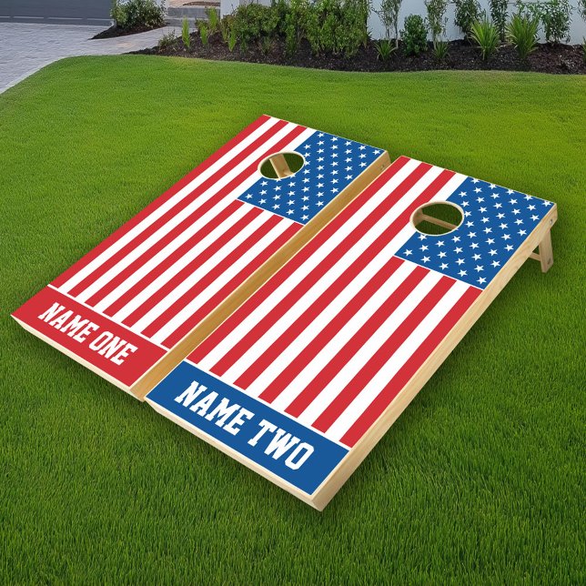 American Flag Boards - Custom Name Red White Blue Cornhole Set (Custom Cornhole)