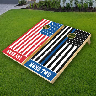 American Flag Boards - Thin Blue Line Black Blue Cornhole Set