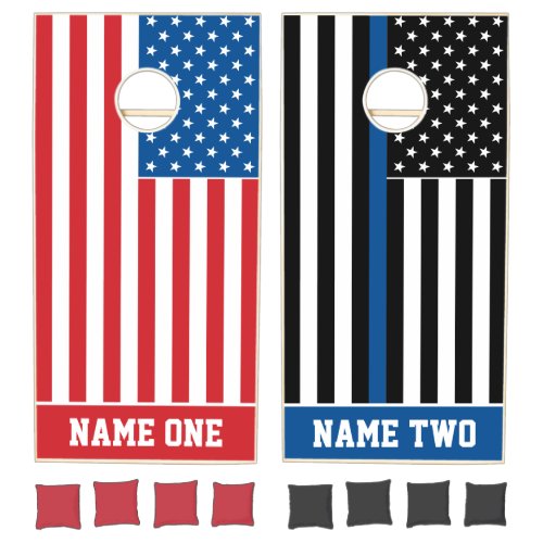 American Flag Boards _ Thin Blue Line Black Blue Cornhole Set