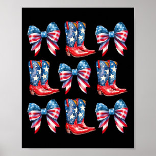 American Flag Boots And Bows 4th Of July Cowgirl W Poster