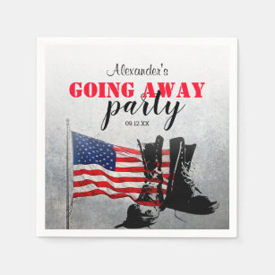 American Flag & Boots Going Away   Military Napkins