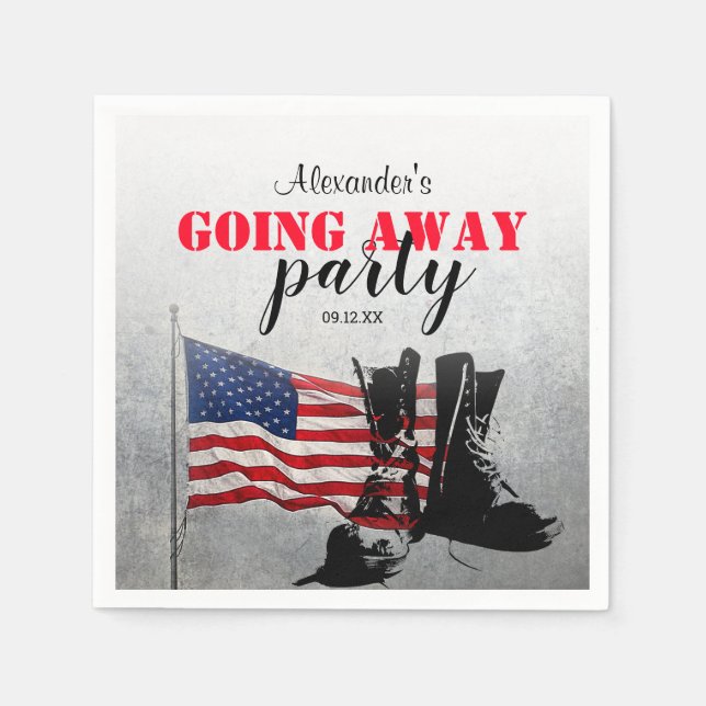American Flag & Boots Going Away | Military Napkins (Front)