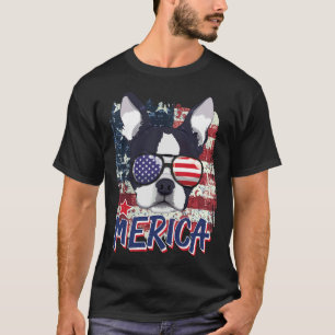 American Flag Boston Terrier Merica 4th Of July Us T-Shirt