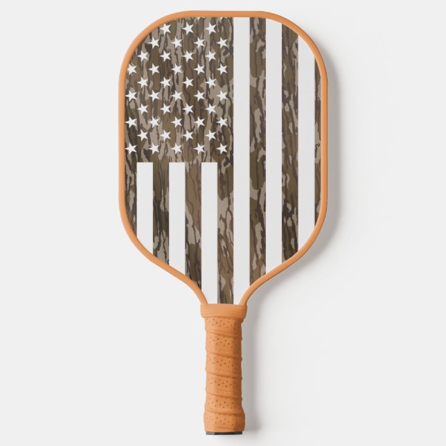 American Flag Bottomland Camo USA Flag Pickleball Paddle (Front)