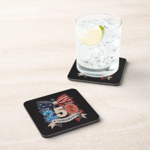 American Flag Bow 250th Anniversary Patriotic Beverage Coaster