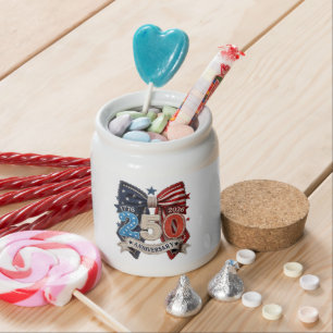 American Flag Bow 250th Anniversary Patriotic Candy Jar