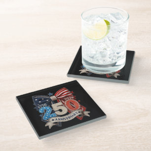 American Flag Bow 250th Anniversary Patriotic Glass Coaster