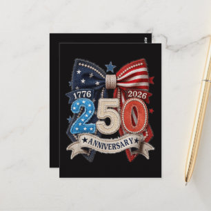 American Flag Bow 250th Anniversary Patriotic  Postcard