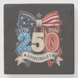 American Flag Bow 250th Anniversary Patriotic Stone Coaster