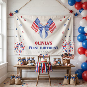 American Flag Bow Girl Birthday Banner