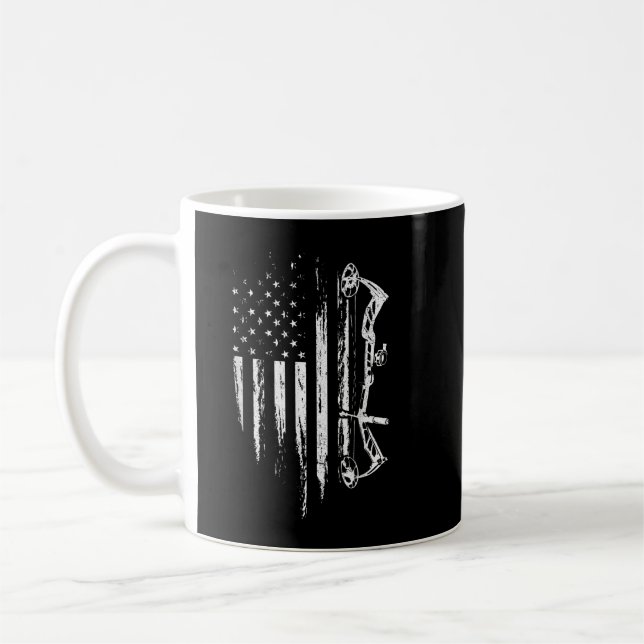 American Flag Bowhunting Bow Archery Gift For Deer Coffee Mug (Left)