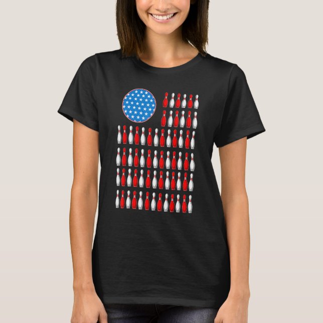 American Flag Bowling Funny Bowler Bowling Team T-Shirt (Front)