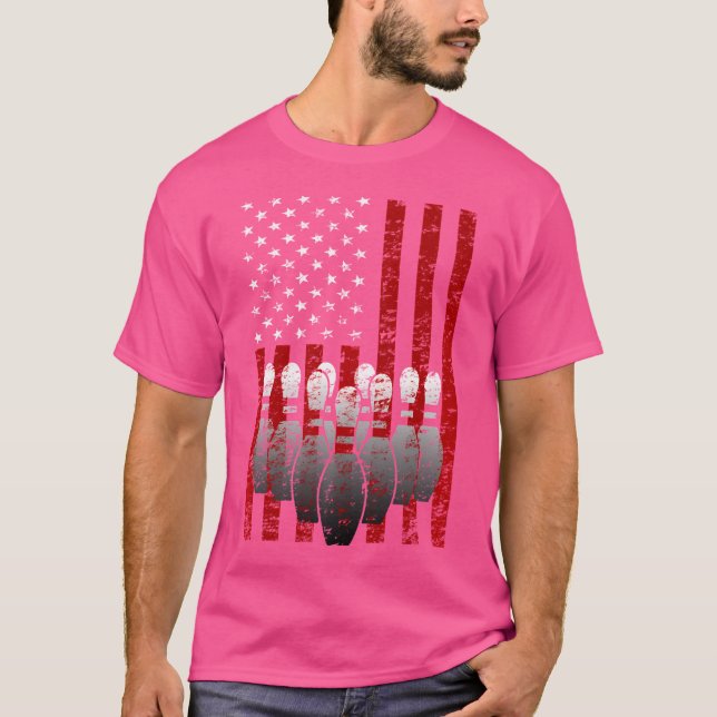American Flag Bowling Pins Patriotic Bowler T-Shirt (Front)