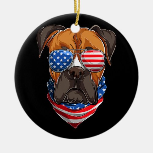 American Flag Boxer Dog s Fourth Of July Poppy Ceramic Ornament