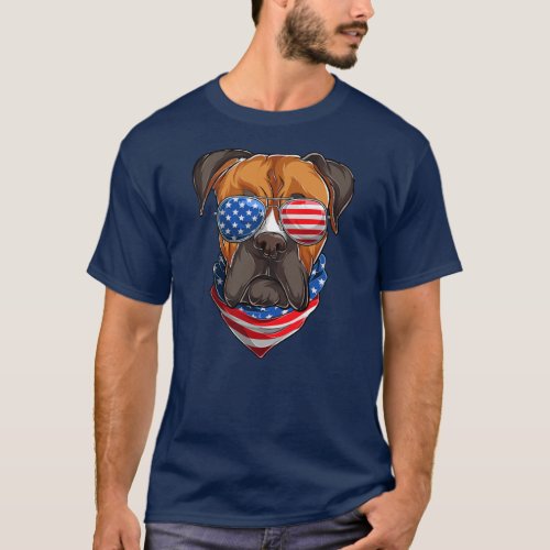 American Flag Boxer Dog s Fourth Of July Poppy T_Shirt