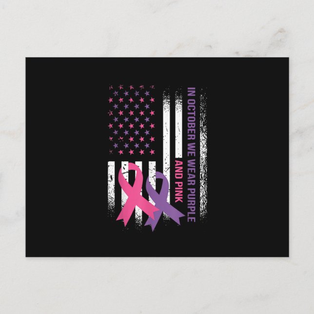 American Flag Breast Cancer and Domestic Violence Postcard (Front)