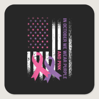 American Flag Breast Cancer and Domestic Violence Square Sticker