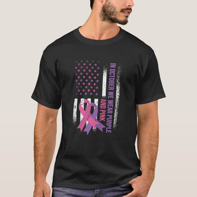 American Flag Breast Cancer and Domestic Violence  T-Shirt (Front)