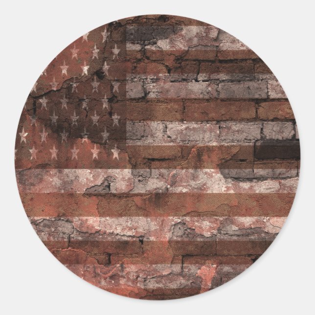 American Flag Brick Wall Classic Round Sticker (Front)