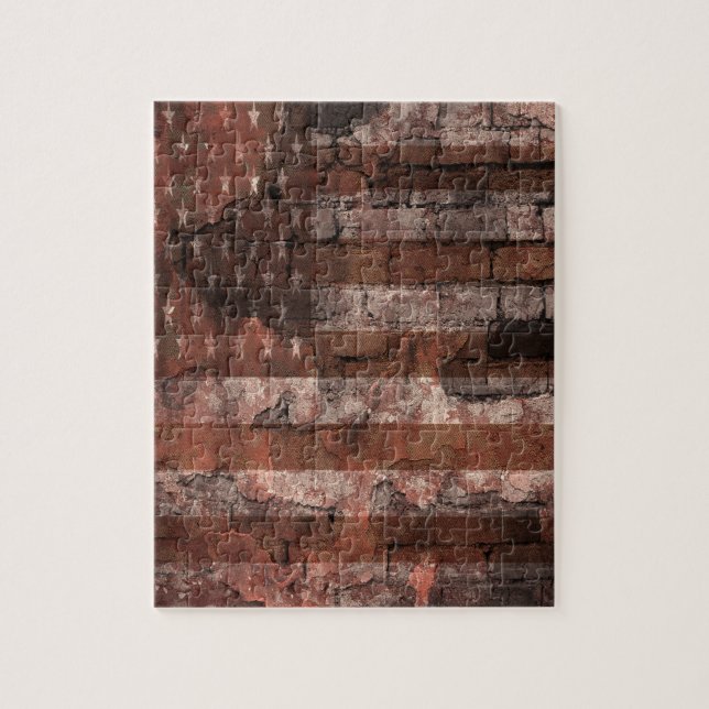 American Flag Brick Wall Jigsaw Puzzle (Vertical)