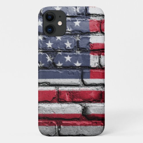 American Flag Brick Wall Painting Photo iPhone 11 Case