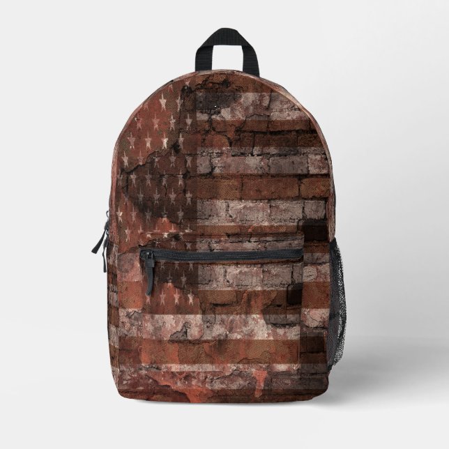 American Flag Brick Wall Printed Backpack (Front)