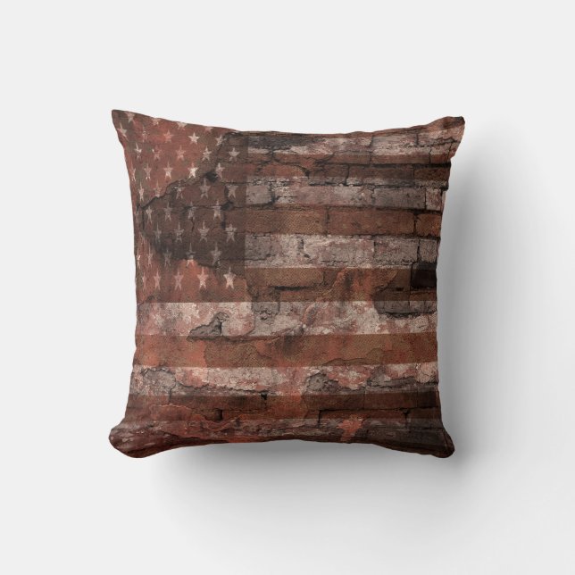 American Flag Brick Wall Throw Pillow (Front)
