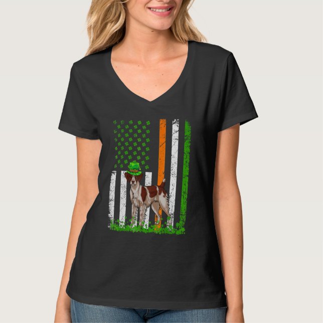 American Flag Brittany Spaniel Dog Lovers St Patri T-Shirt (Front)