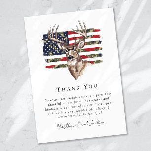 American Flag Buck Deer Sympathy Funeral Thank You Card