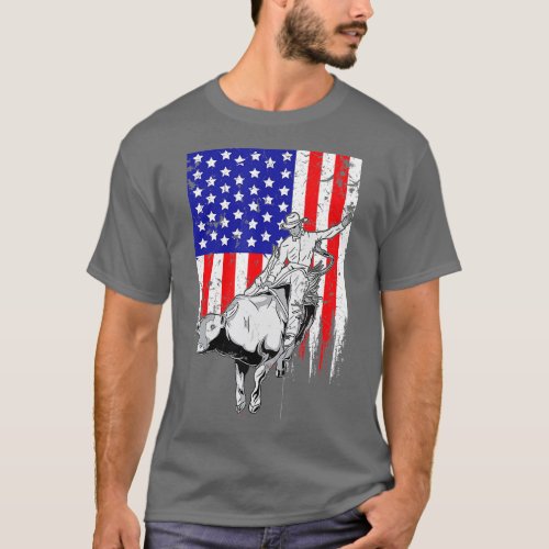 American Flag Bucking Bull Riding Patriotic Rodeo  T_Shirt