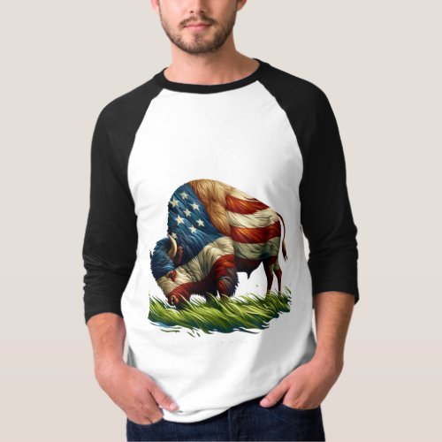 American  Flag Buffalo Bison T_Shirt