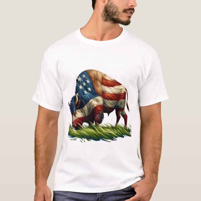 American  Flag Buffalo Bison T-Shirt (Front)