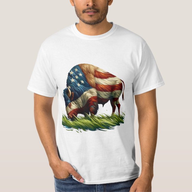 American  Flag Buffalo Bison T-Shirt (Front)