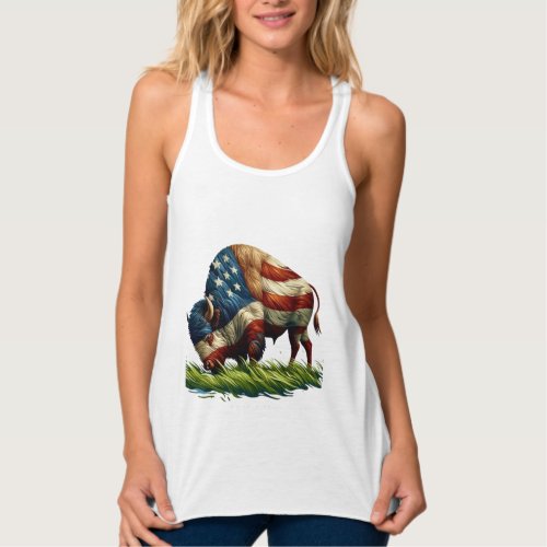 American  Flag Buffalo Bison Tank Top