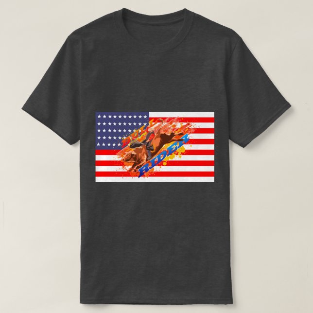 American Flag Bull Rider T-Shirt (Design Front)