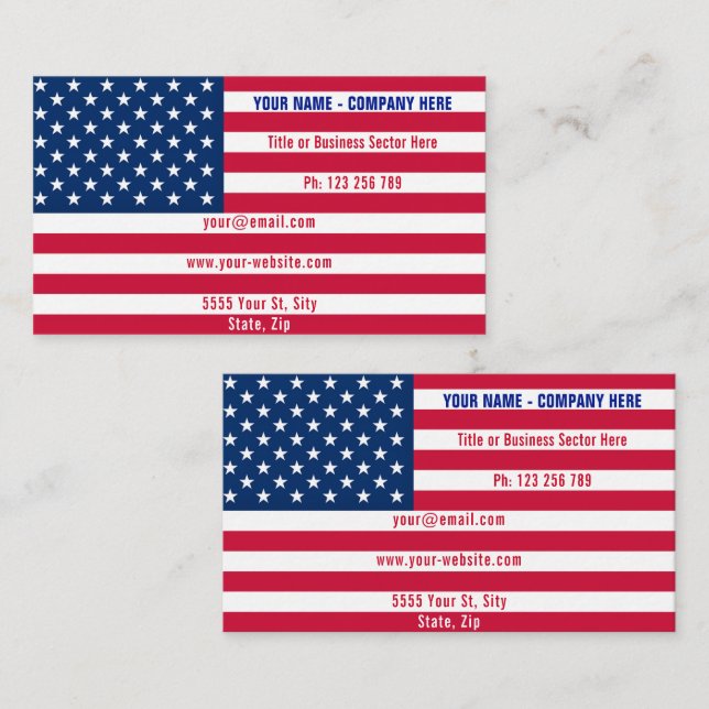 American Flag Business Card USA - Patriotic Design (Front/Back)