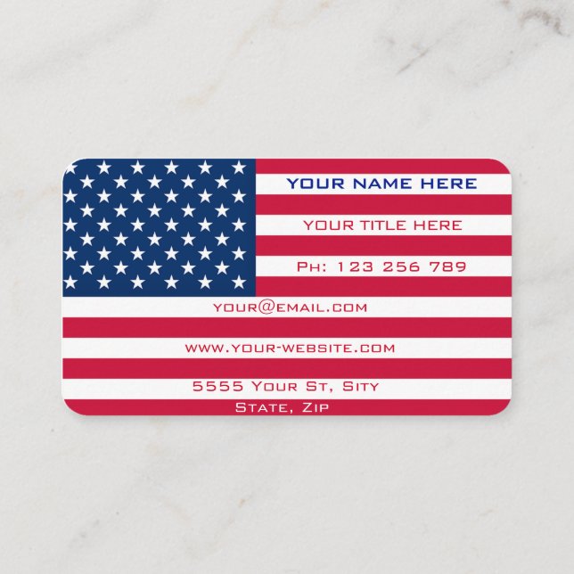 American Flag Business Card USA Personalized (Back)