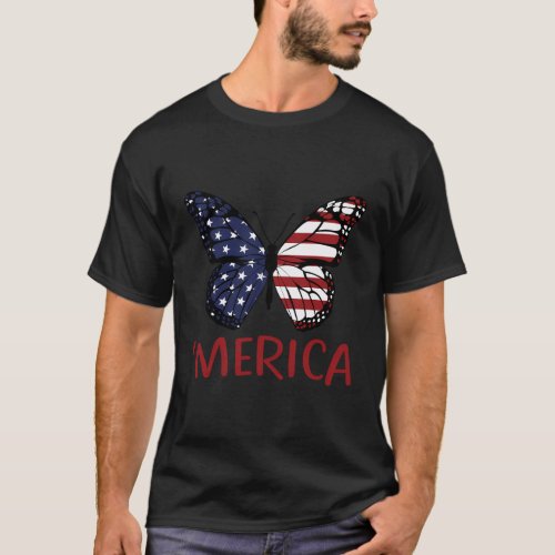 American Flag Butterfly 4Th Of July Usa Patriotic  T_Shirt