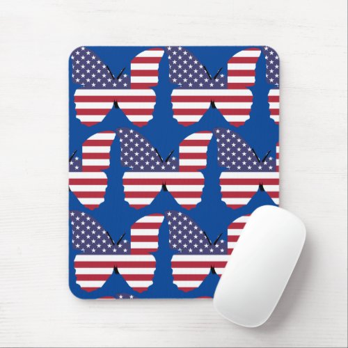 American flag butterfly black 4th of July   Mouse Pad