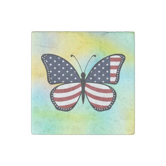 American Flag Butterfly Design-62615 Stone Magnet (Front)