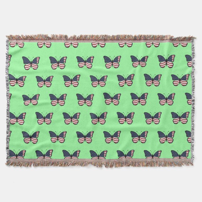 American Flag Butterfly Design-62615 Throw Blanket (Front)