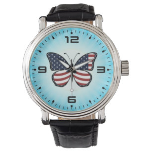 American Flag Butterfly Design Watch